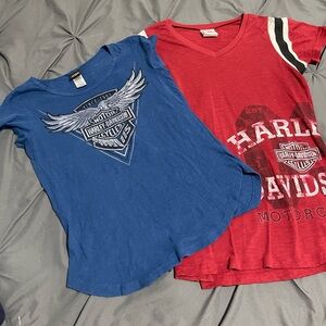 Harley-Davidson Blue and Red T-Shirts medium EUC
